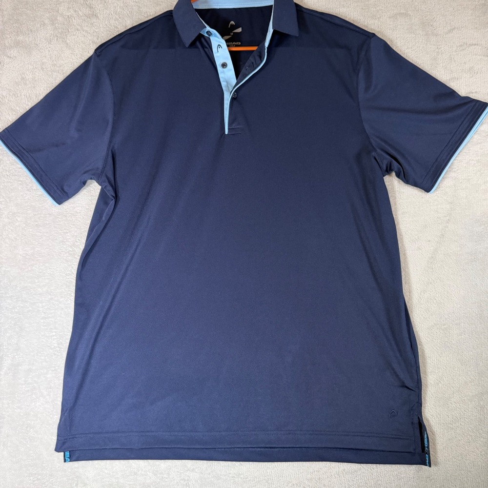 Head Golf Mens Polo Shirt Navy Blue Light Blue Trim‎ Performance Size M 159978